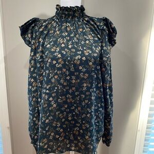 Doe & Rae Blue Ruffled Blouse with Relaxed Fit